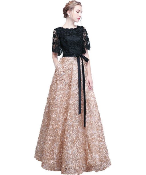 black and champagne prom dress 1167-002