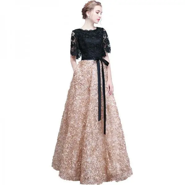 black and champagne prom dress 1167-002