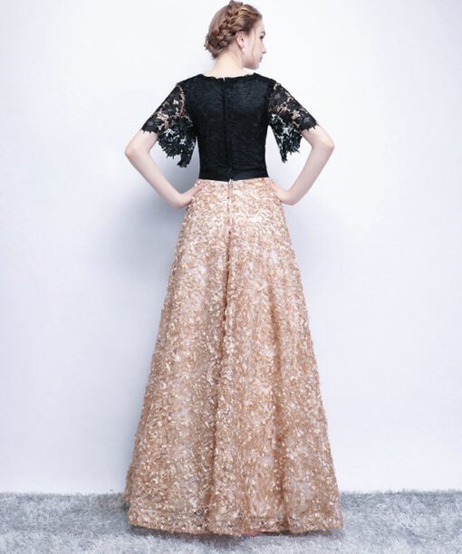 black and champagne prom dress 1167-003