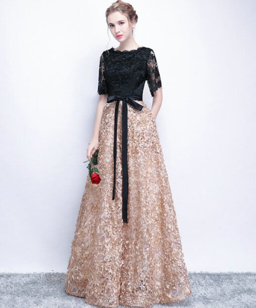 black and champagne prom dress 1167-004