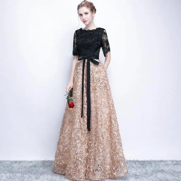black and champagne prom dress 1167-004
