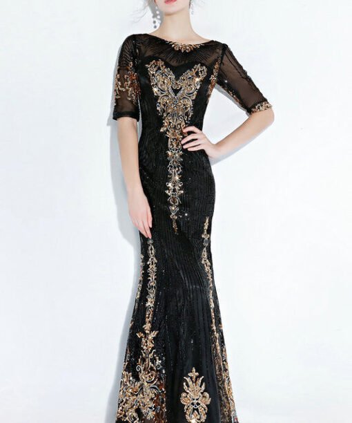black and gold mermaid dress 1179-001