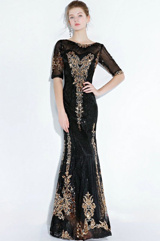 black and gold mermaid dress 1179-001