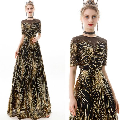 black and gold prom dress 1175-004