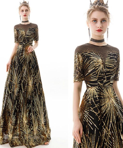 black and gold prom dress 1175-004