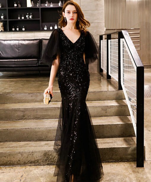 black mermaid formal dress 1177-001