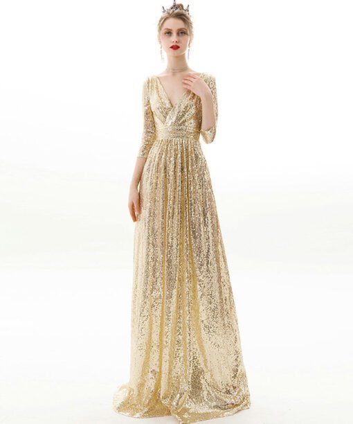 gold sequin prom dress 1173-005