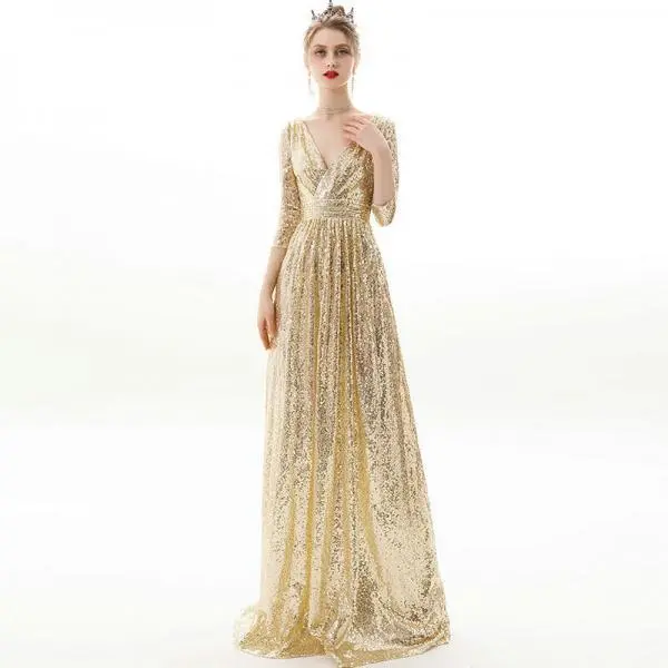 gold sequin prom dress 1173-005