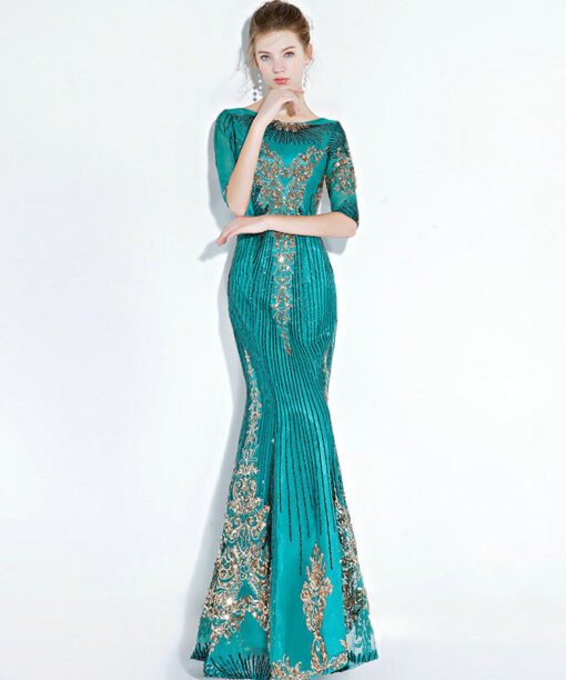 green mermaid prom dress 1176-003