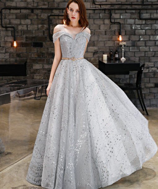 grey long formal dress 1165-003