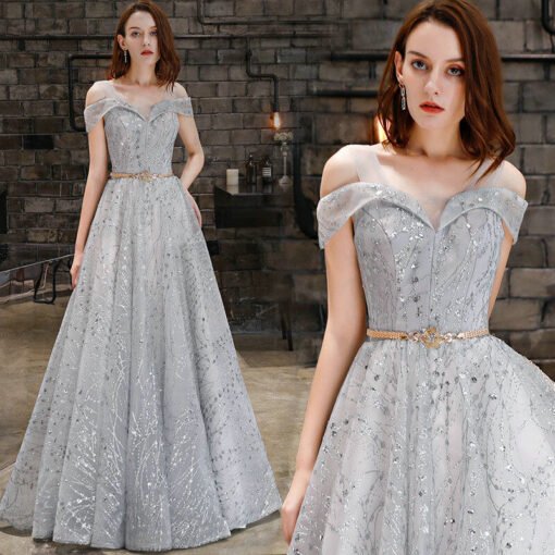 grey long formal dress 1165-004