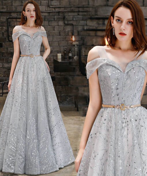 grey long formal dress 1165-004