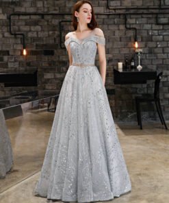 grey long formal dress 1165-005
