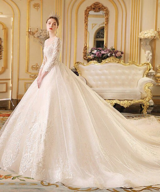 long sleeve ball gown wedding dress 1190-001
