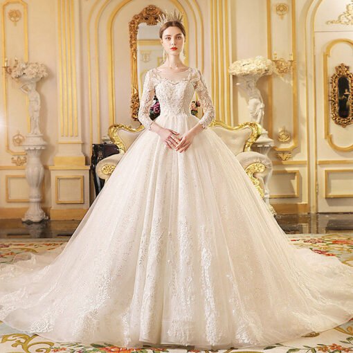 long sleeve ball gown wedding dress 1190-002