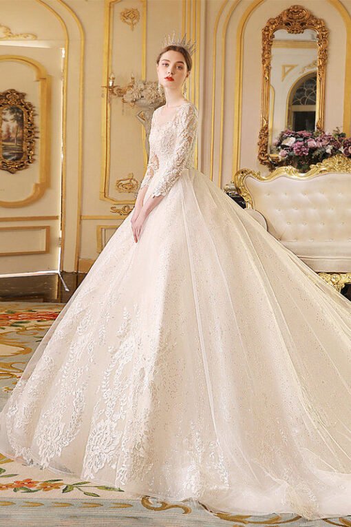 long sleeve ball gown wedding dress 1190-003