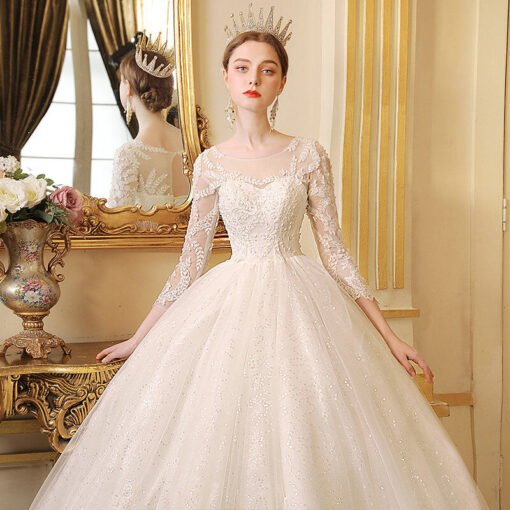 Long Sleeve Ball Gown Wedding Dress With Train For Winter - Image 5