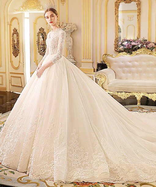 long sleeve lace wedding dress 1192-005