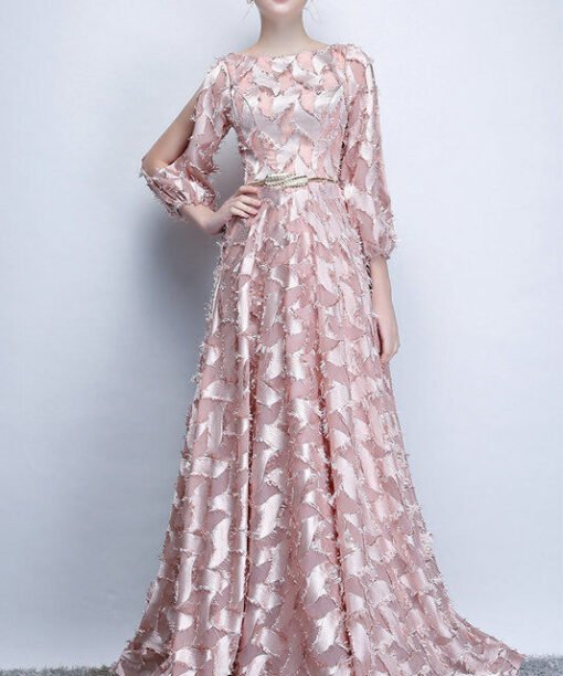 pink long sleeve prom dress 1178-001