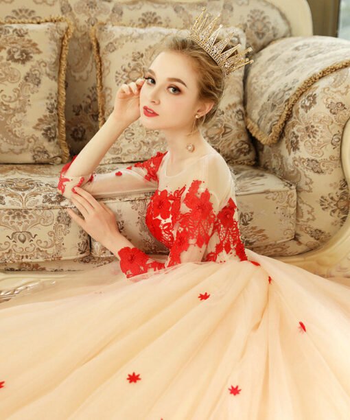 red and champagne wedding dress 1191-002