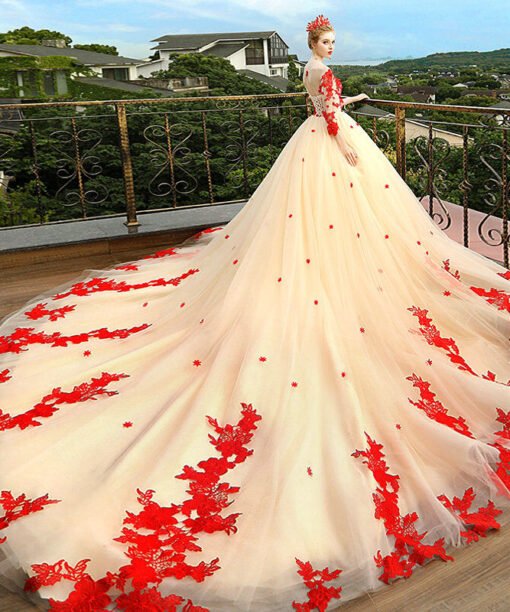 red and champagne wedding dress 1191-003
