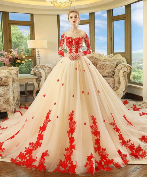 red and champagne wedding dress 1191-005