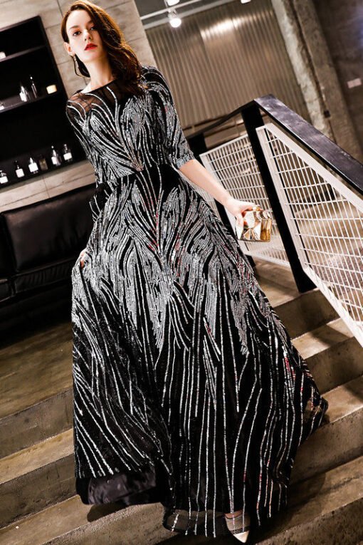 silver and black prom dress 1180-005