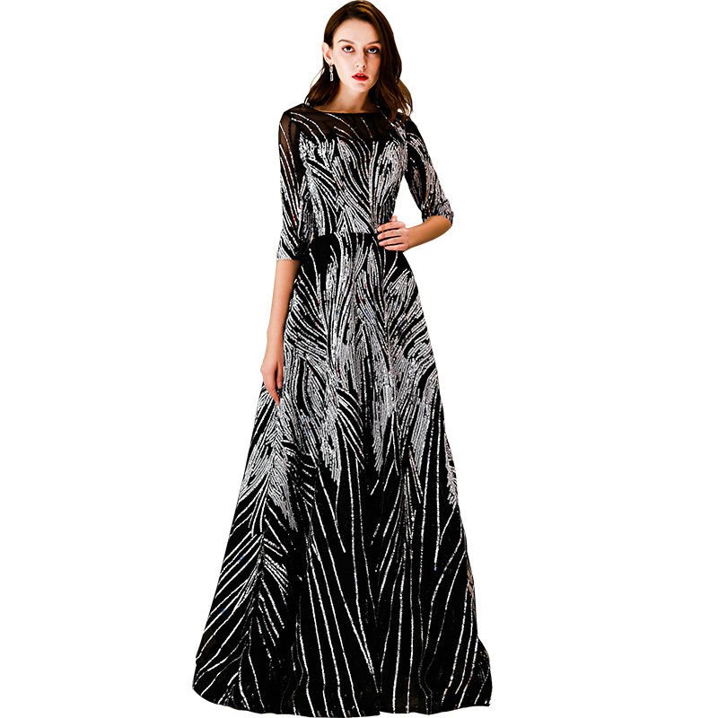 long sleeve black and silver dress