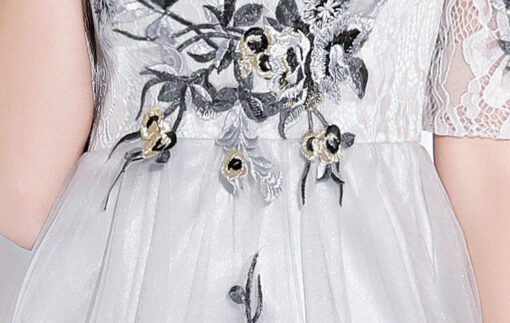 Silver Long Dress High Neck 1/2 Sleeves A Line Wedding Guest Dress - Image 5