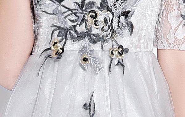 Silver Long Dress High Neck 1/2 Sleeves A Line Wedding Guest Dress - Image 5