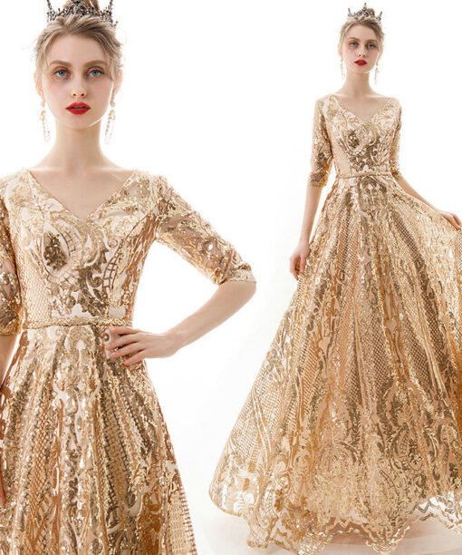 sparkly gold prom dress 1164-004