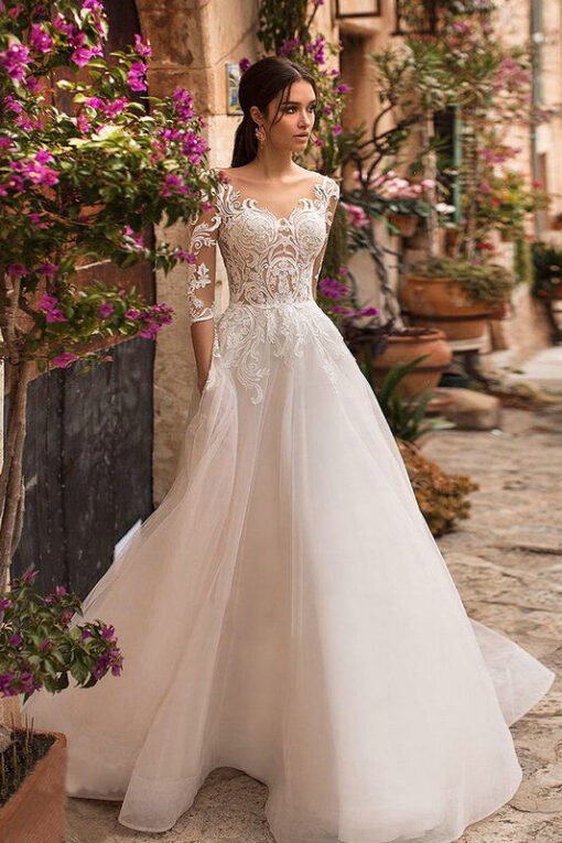 a line lace wedding dress 1203-003
