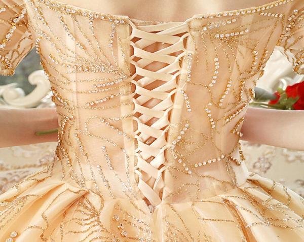 Gold Bridal Dress Off The Shoulder Ball Gown Wedding dress - Image 4