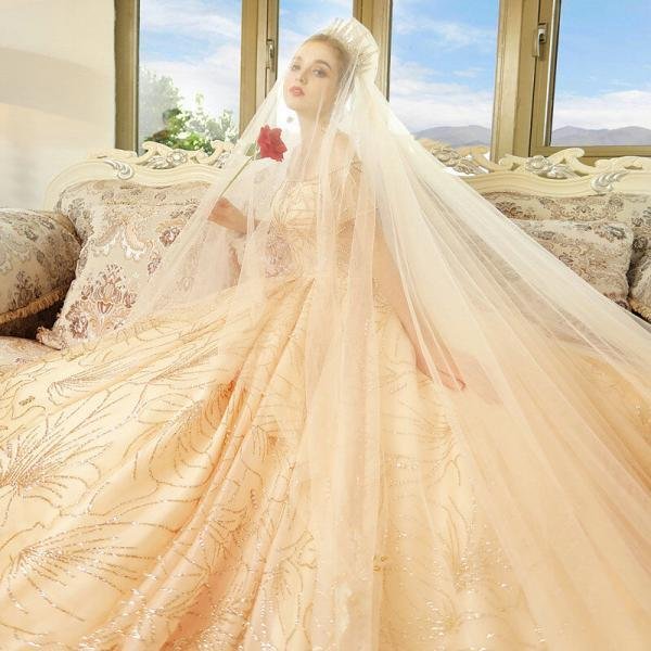 Gold Bridal Dress Off The Shoulder Ball Gown Wedding dress - Image 3