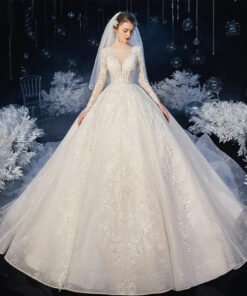 long sleeve ball gown wedding dress 1209-001