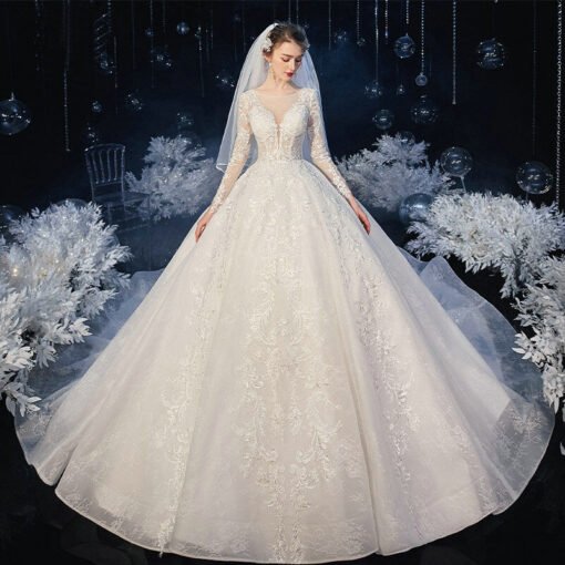long sleeve ball gown wedding dress 1209-001