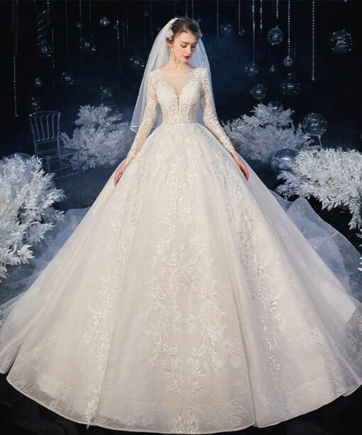 long sleeve ball gown wedding dress 1209-001