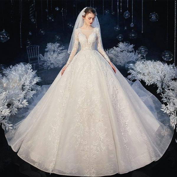 long sleeve ball gown wedding dress 1209-001