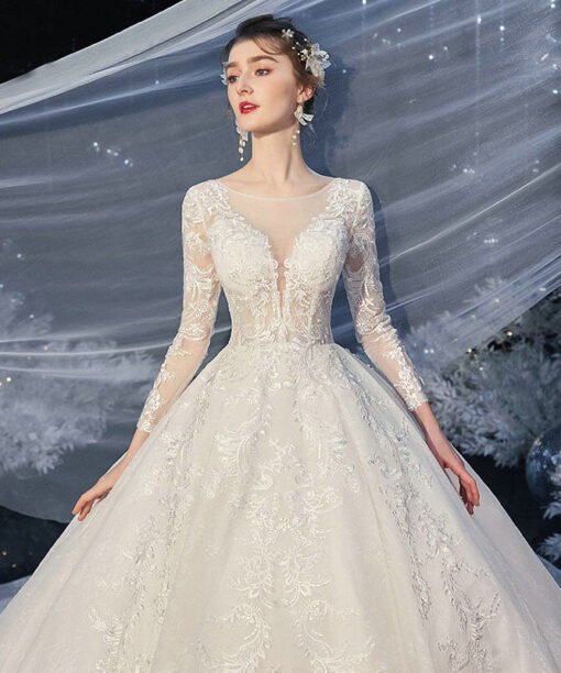 long sleeve ball gown wedding dress 1209-002