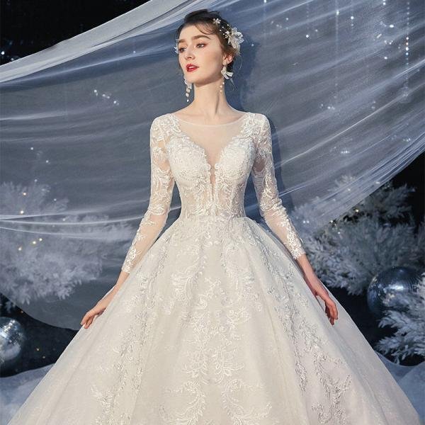 long sleeve ball gown wedding dress 1209-002