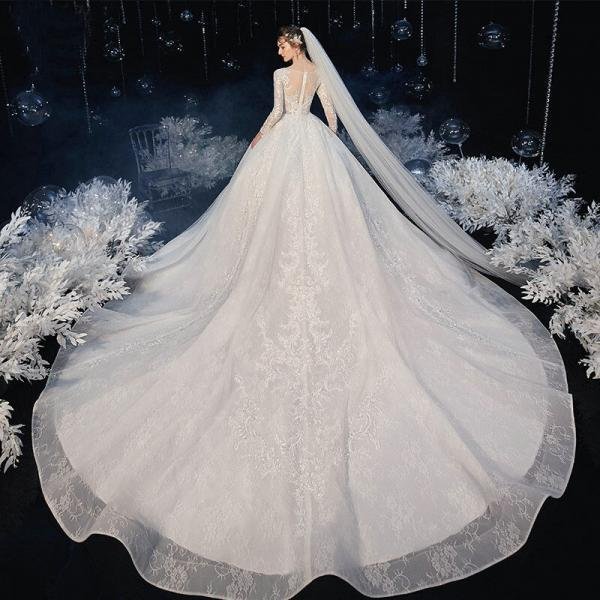 long sleeve ball gown wedding dress 1209-003