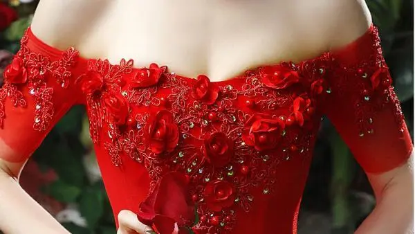 Red Princess Wedding Dress Off The Shoulder Ball Gown - Image 7