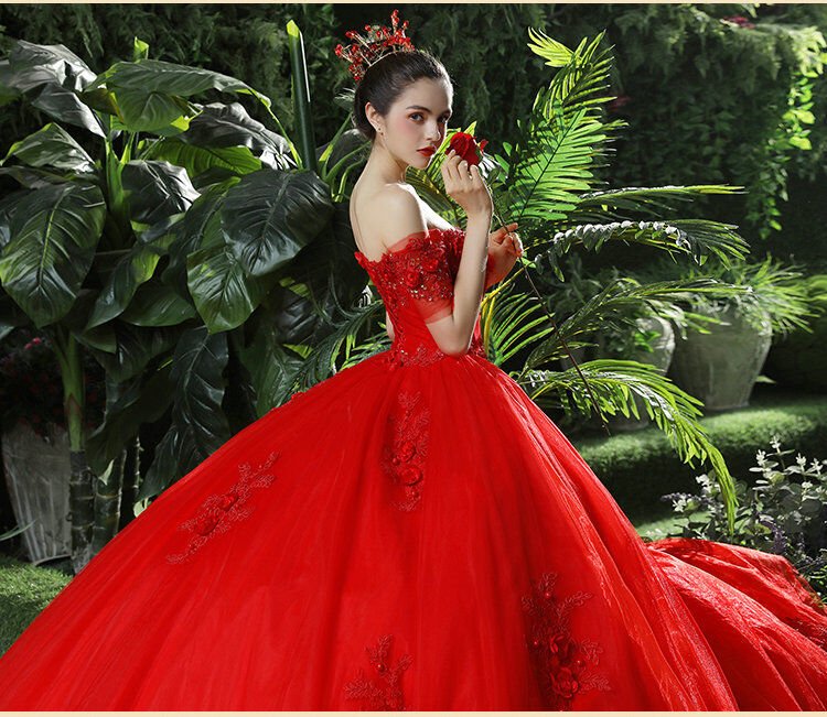 Girls Red Princess Birthday Party Dress Ball Gown-pokeht.vn
