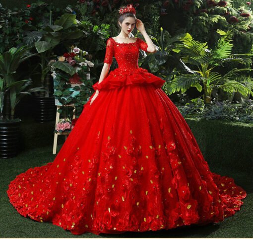 red wedding dress plus size 1199-003