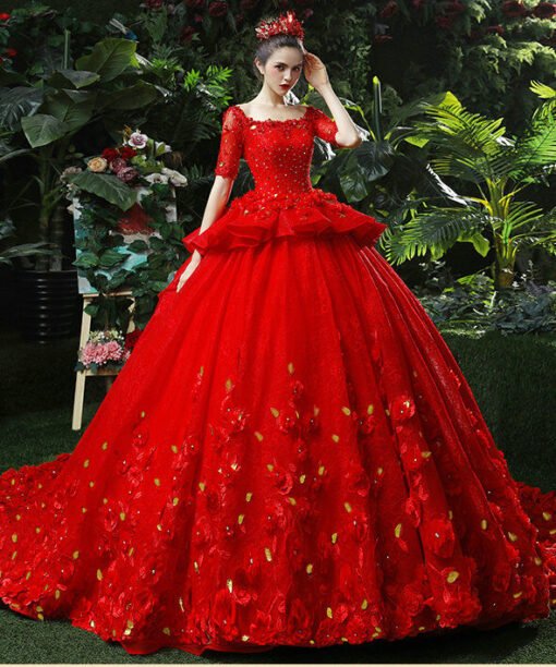 red wedding dress plus size 1199-003