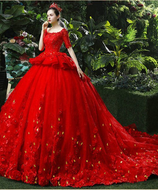 red wedding dress plus size 1199-004