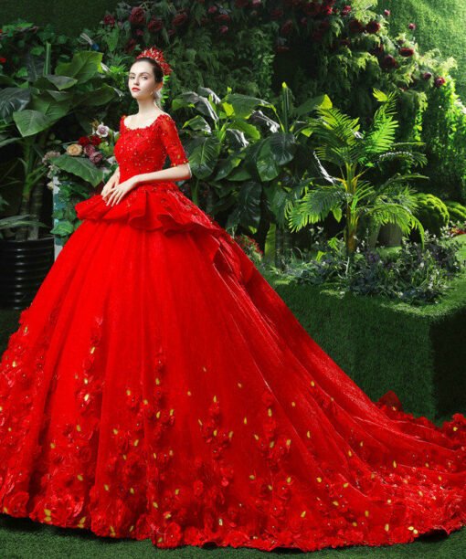 red wedding dress plus size 1199-005