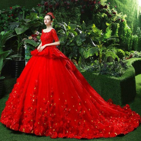 red wedding dress plus size 1199-005