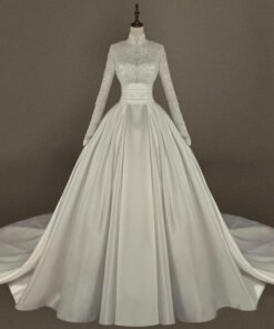 satin high neck wedding dress 1201-001