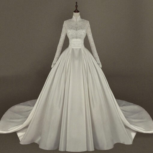 satin high neck wedding dress 1201-001